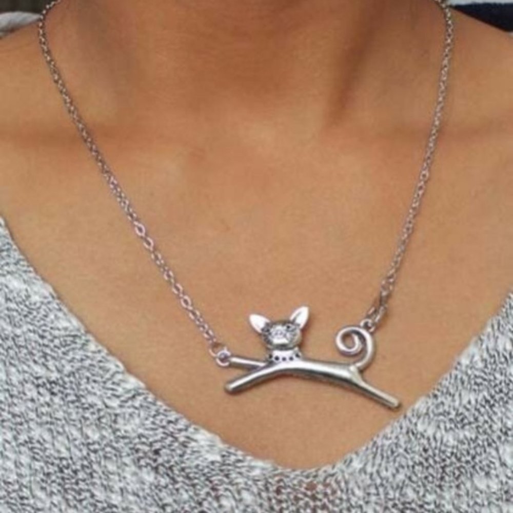 Silver Cat Necklace Vintage Style Cat Necklace